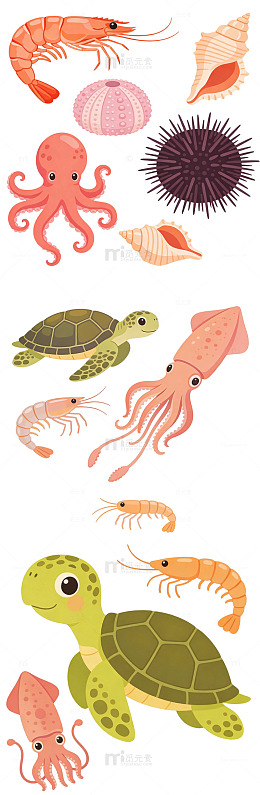 海洋生物卡通扁平圆润