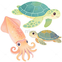 海洋生物卡通扁平风圆润可爱