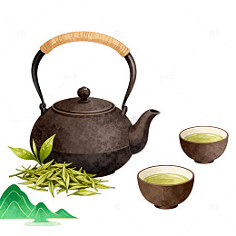 水墨风茶具插画设计元素