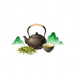 水墨风茶具插画设计素材