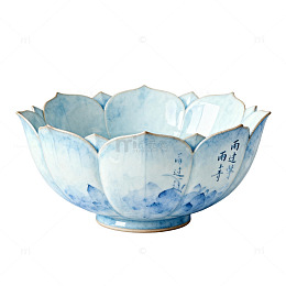 青花瓷莲花碗手绘艺术素材