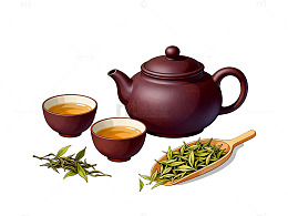 中国风茶韵插画茶具矢量素材
