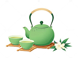 绿色茶具插图