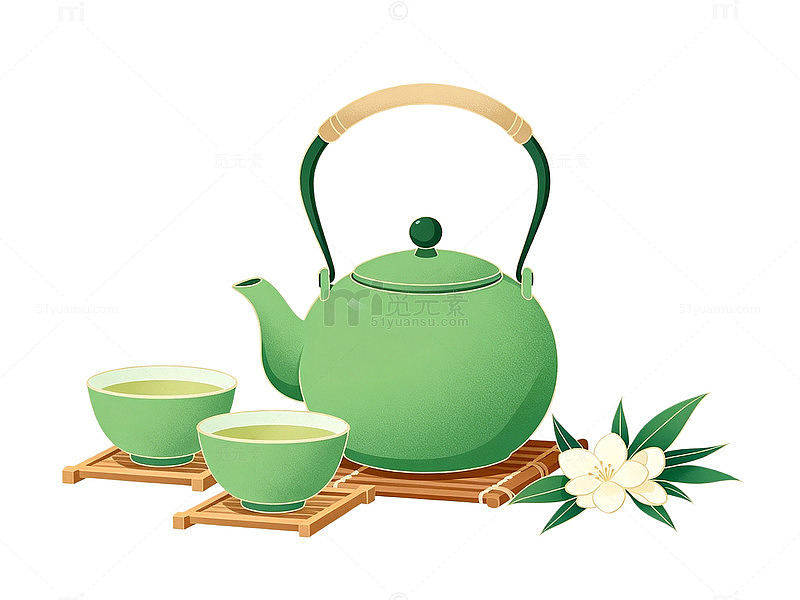 绿色茶具插图