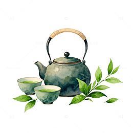 水墨风格茶具插画素材
