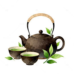 水墨风格茶具插画素材