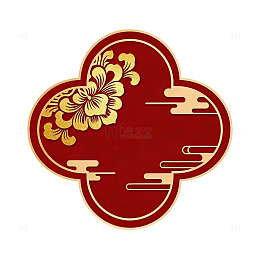 中国红云纹花卉图案装饰元素