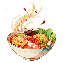 彩绘螺蛳粉美食插画