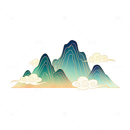 国潮风山水画矢量图案