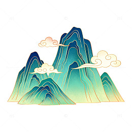 古风山水画矢量图案设计元素