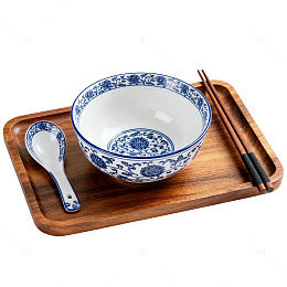 青花瓷餐具木托盘组合