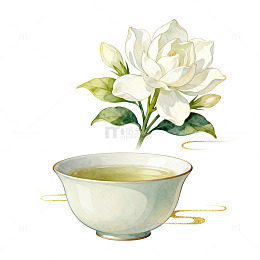 水彩花卉茶杯插画