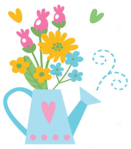 卡通风格花卉水壶插画免扣元素