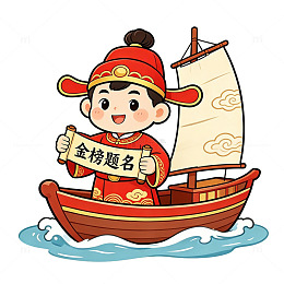 卡通状元帆船祝福设计元素