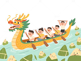 龙舟插画端午节卡通粽子图案