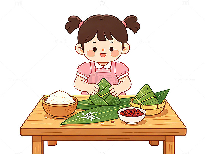 卡通女孩包粽子插画素材