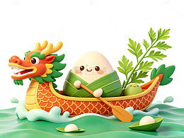 卡通龙舟粽子节日插画设计素材