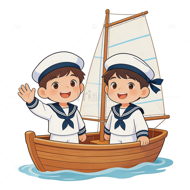 卡通帆船水手儿童插画素材