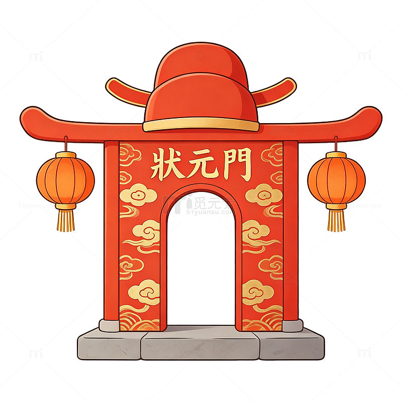 传统中国风状元门插画素材