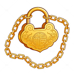金色心形锁链插画