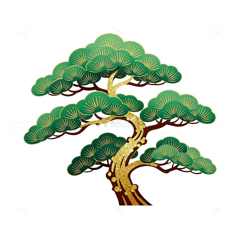 中国风水墨松树图案装饰元素