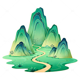 中国风山水画蜿蜒小路矢量素材