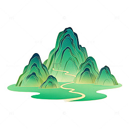 绿色山水画矢量插画
