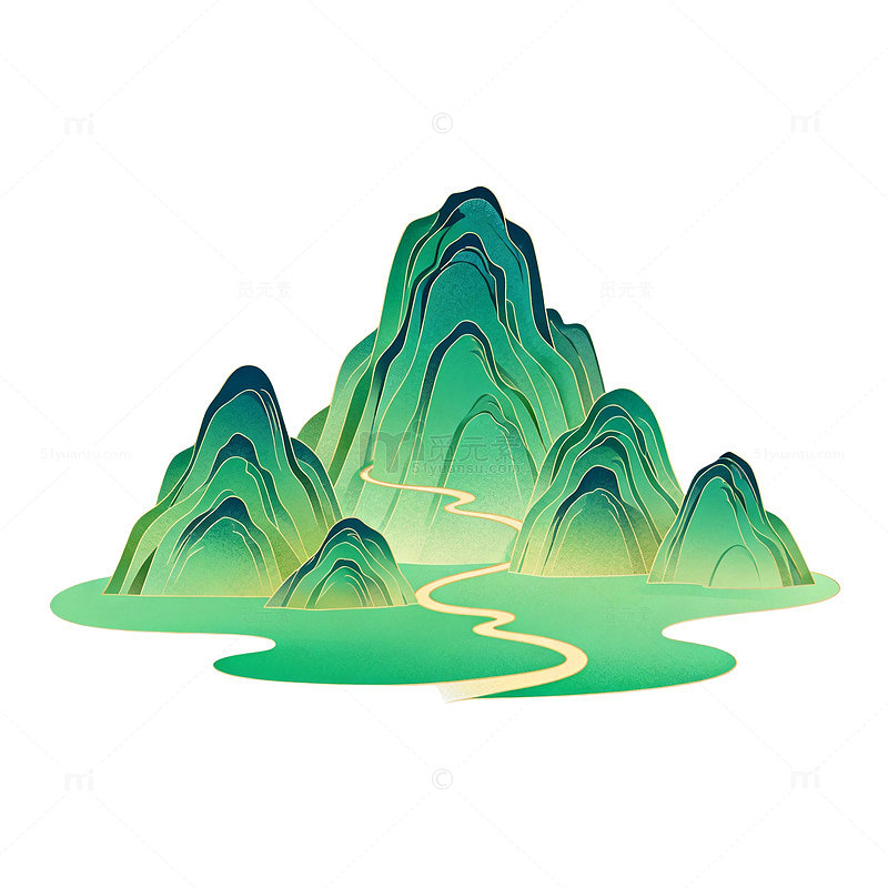 绿色山水画矢量插画