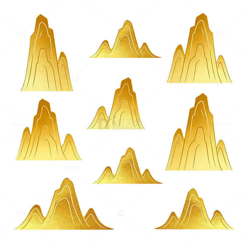 金色山水图案装饰元素