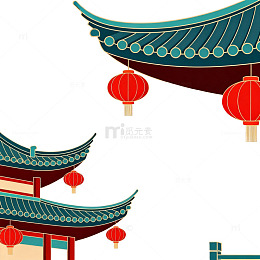 中国风古建筑灯笼矢量图案