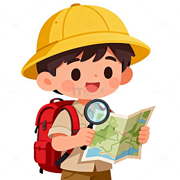 卡通男孩探险插画