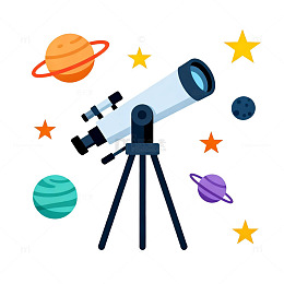太空望远镜与行星插画