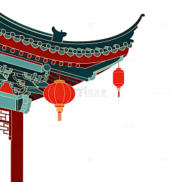 中国风古建筑灯笼插画