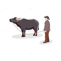 田园风农民牵牛插画素材