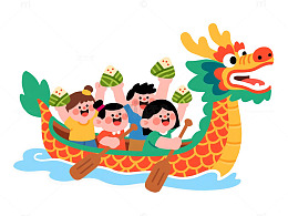 龙舟赛欢乐卡通插画