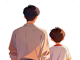 温馨父与子背影插画