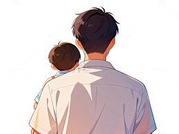 父爱如山卡通背影插画