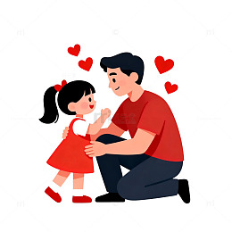 温馨父女插画亲子互动素材
