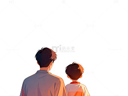 父子背影插画温馨亲情