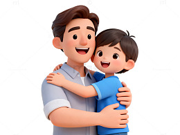 卡通父子温馨拥抱插画