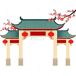 中国风传统建筑门楼插画
