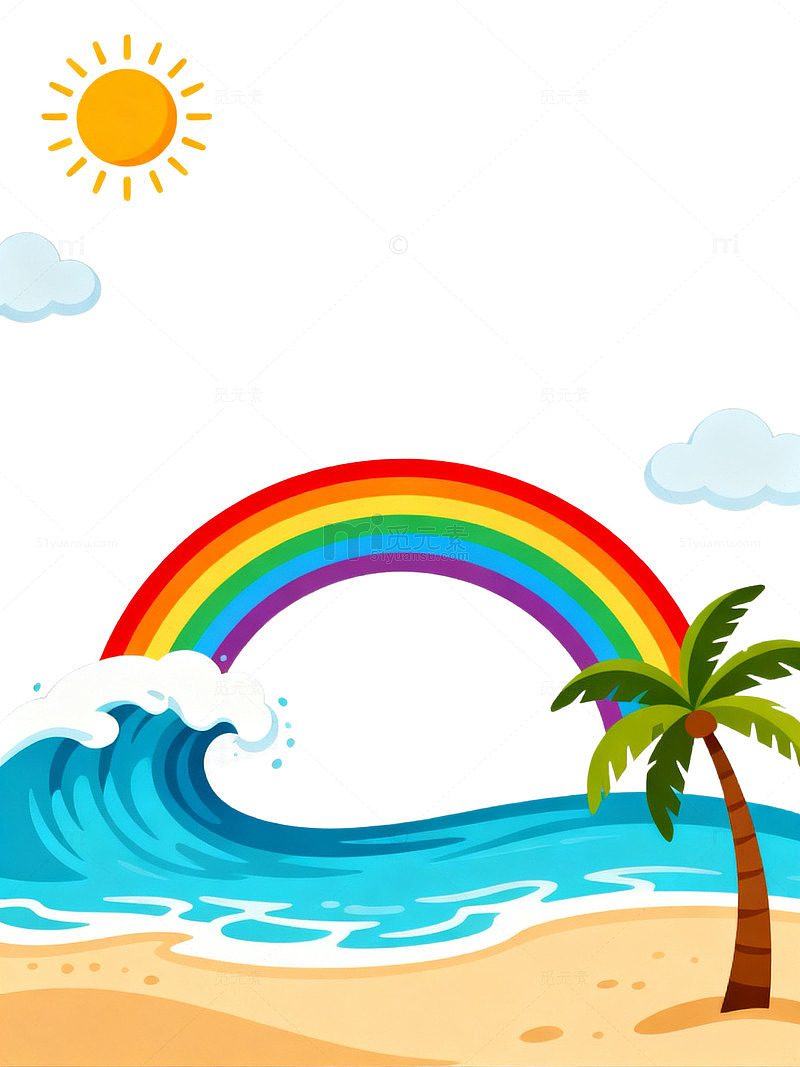 彩虹海滩卡通插画设计素材