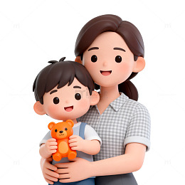 卡通母子温馨相拥插画
