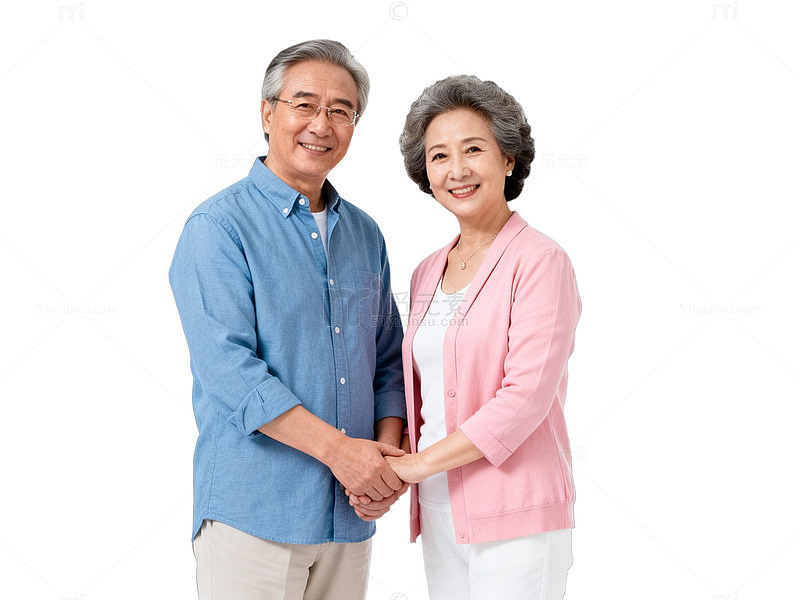老年夫妇牵手合影图片素材