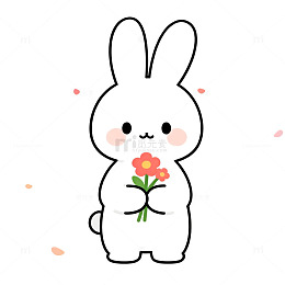 可爱卡通白兔手持鲜花插画