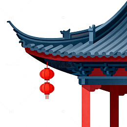 传统中式建筑灯笼插画