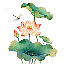 水墨荷花蜻蜓插画设计元素
