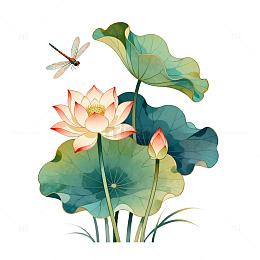水墨荷花蜻蜓中国风水彩画