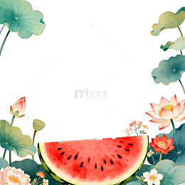 水彩西瓜荷花装饰背景设计