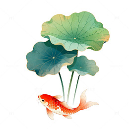 水墨风锦鲤荷花图案设计元素